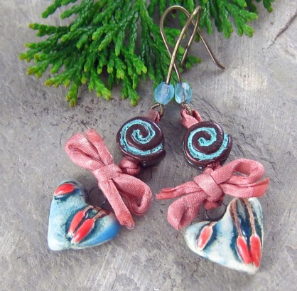 Handmade ceramic heart earrings