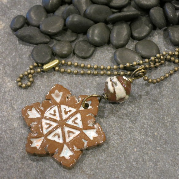 brown and white snowflake necklace 6